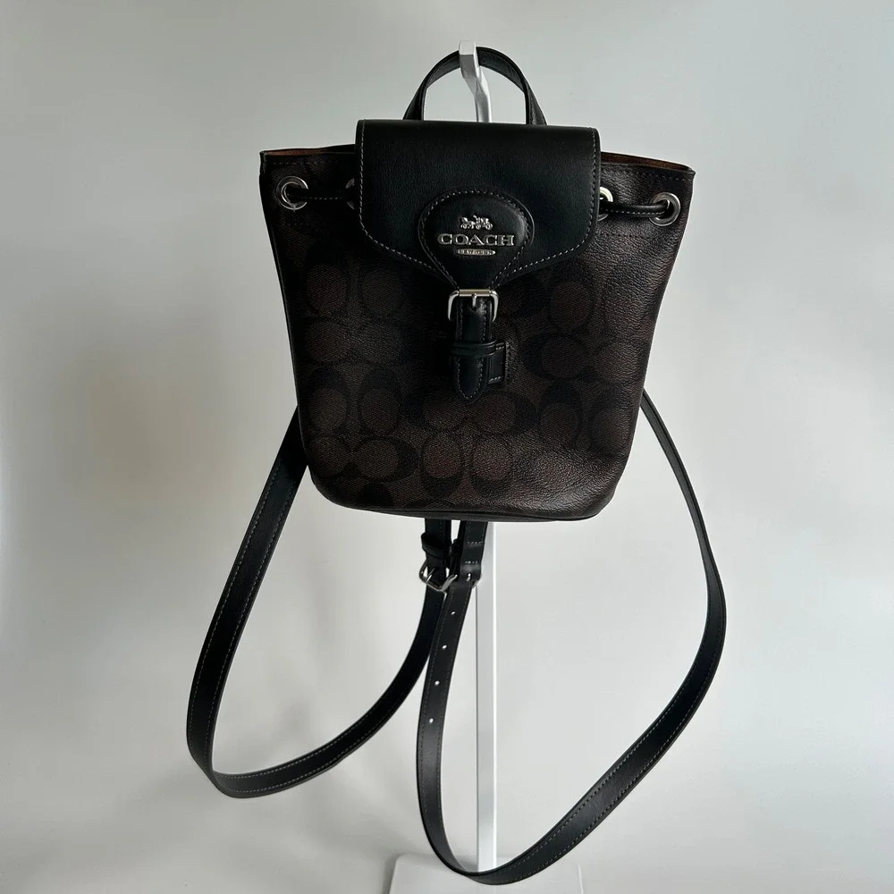 Coach Amelia Brown Black Signature Canvas Leather Convertible Backpack CL458 EX
